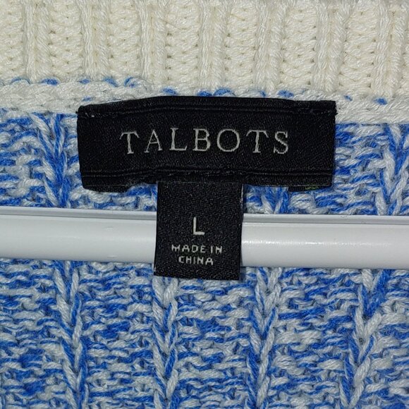 Talbots Cotton Blend Pastel Rainbow Cable Knit Sweater Size L Multicolored - Picture 2 of 5